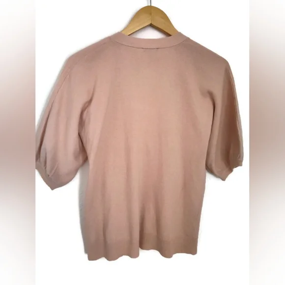 Talbots Soft Peach Vintage Design Rhinestone Short Sleeve Sweater Size Medium - Picture 2 of 3